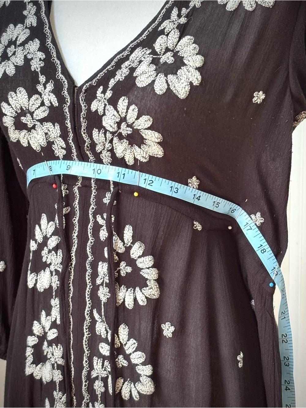 Free People Embroidered Black Boho Peasant Maxi Dress Sheer Size S - Picture 9 of 11